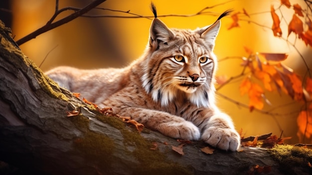 Lynx animal sitting down on under tree images Generative AI