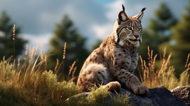 Lynx animal sitting in over grass image Generative AI