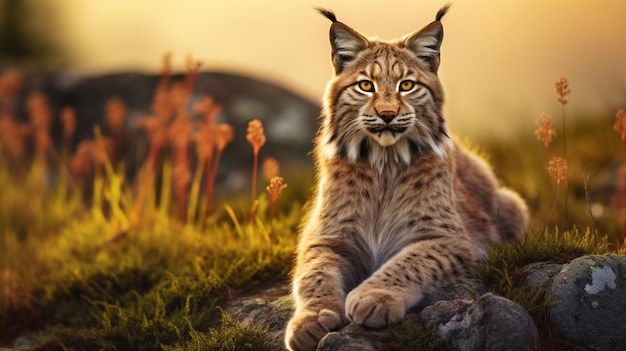 Lynx animal sitting in over grass image Generative AI