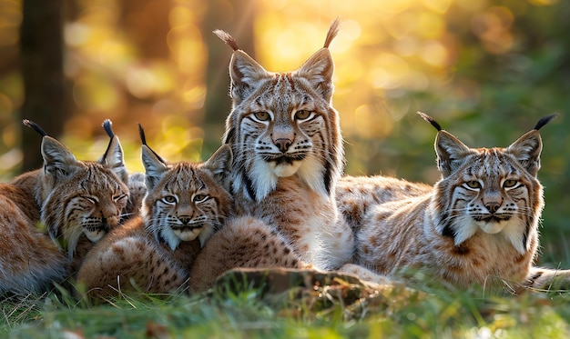 Photo lynx family resting