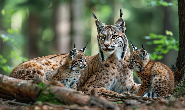 Photo lynx family resting