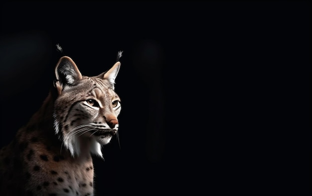 A lynx is looking at the camera in the dark.