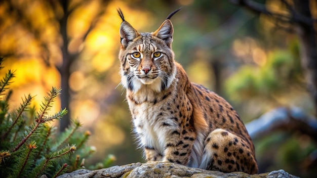 Photo a lynx is sitting on a rock with the sun shining behind it