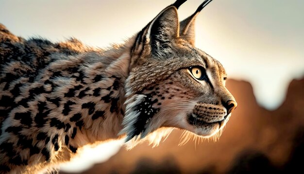 A lynx looking at the horizon at dusk