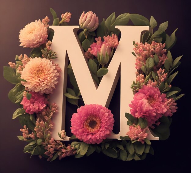 M decorated with flowers letter M mother day concept illustration