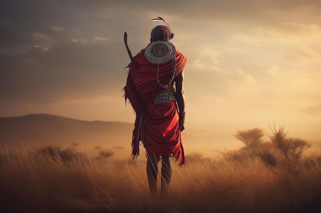 Maasai warrior standing proudly on the vast savannah