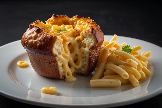 Mac and cheese served in a bread bowl realistic and hi