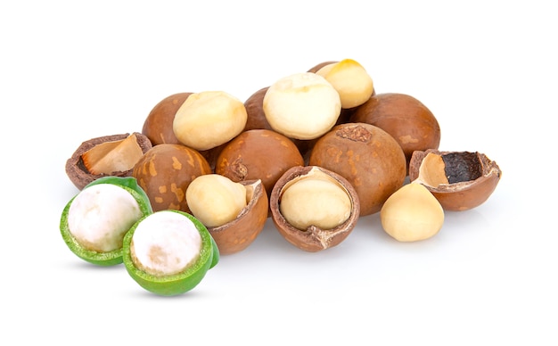 Macadamia nut on white background