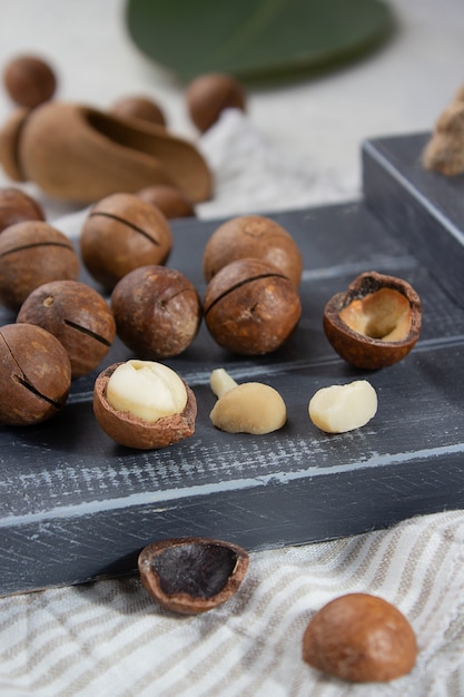 Macadamia nuts on bright surface