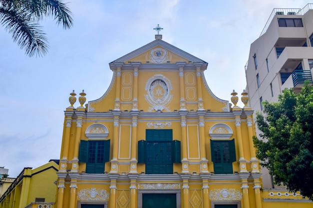 Macao, China - April 2, 2020: Ruins of St. Paul's catholic church built in 1640, Macao's best known landmark and UNESCO World Heritage Site