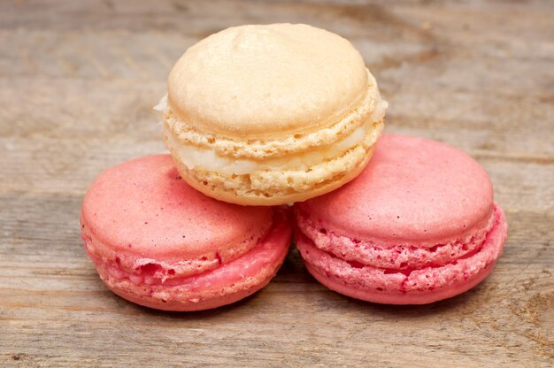 macaron cakes on a table in a cafe