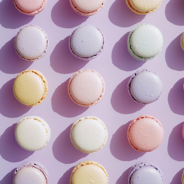 Photo macaron dreams delicate treats on lavender background overhead photography