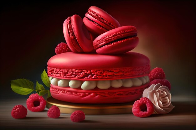 Macaron gateau patisserie dessert framboise gourmet Generative Ai