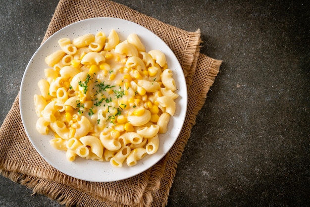 Macaroni creamy corn cheese on plate