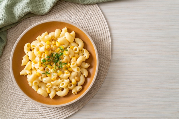 Macaroni creamy corn cheese on plate