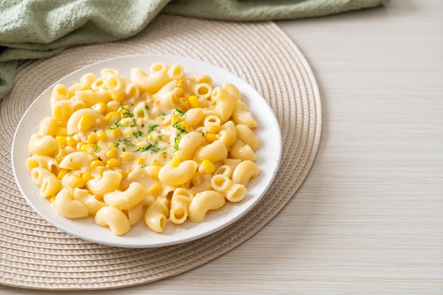 Macaroni creamy corn cheese on plate