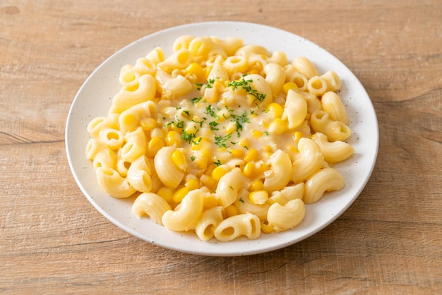 Macaroni creamy corn cheese on plate