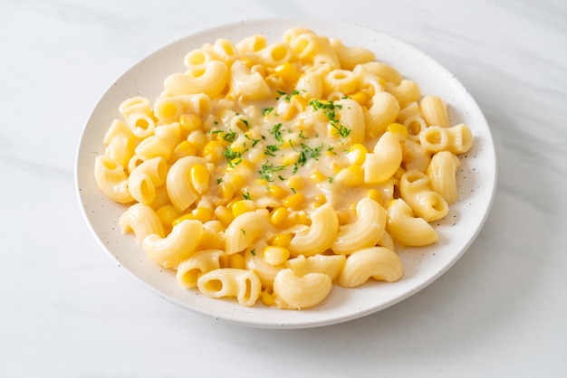 Macaroni creamy corn cheese on plate