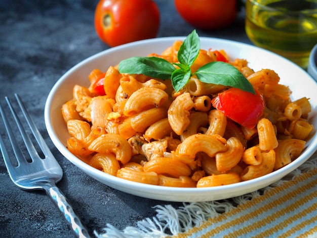 Macaroni pasta with tomato sauce