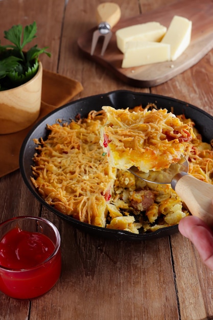 Macaroni schotel or macaroni casserole with cheese