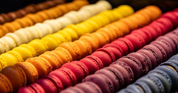 Macarons assortment background texture Store showcase close up view with details