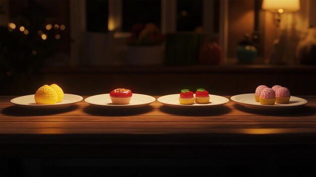 Macarons and Chocolate Donut Display in a Cozy Cafe Setting