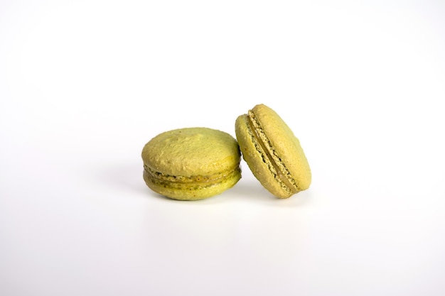 Macarons confectionery sweet product green macarons isolated on white background