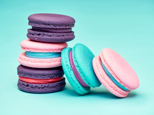 Macarons pattern on pastel blue background