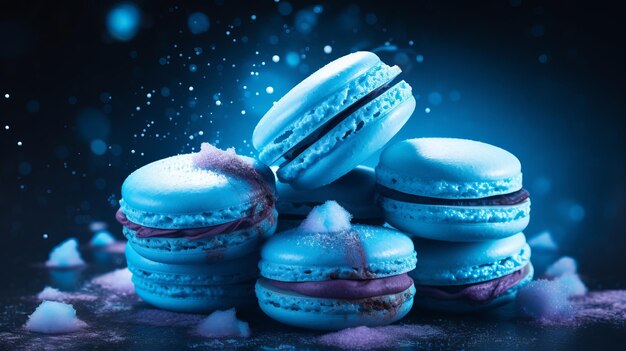 Macaroons on a black background Blue macaroons