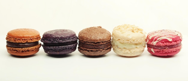 Macaroons over white background close up