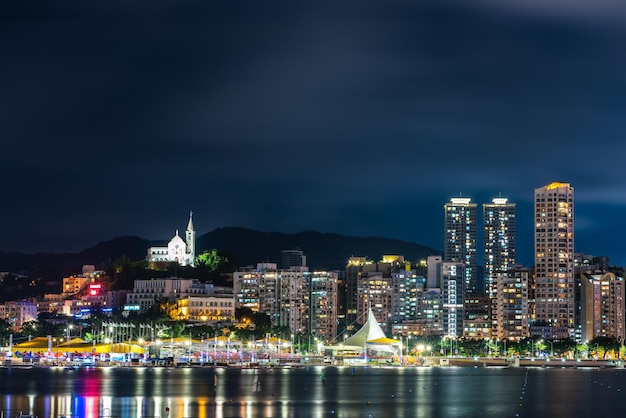 Macau city modern building landscape or cityscape at night, Casino of Asia travel landmark