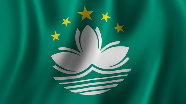 Macau Flag Waving Closeup 3D Rendering With High Quality Image with Fabric Texture