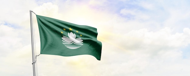 Macau flag waving on sky background 3D Rendering