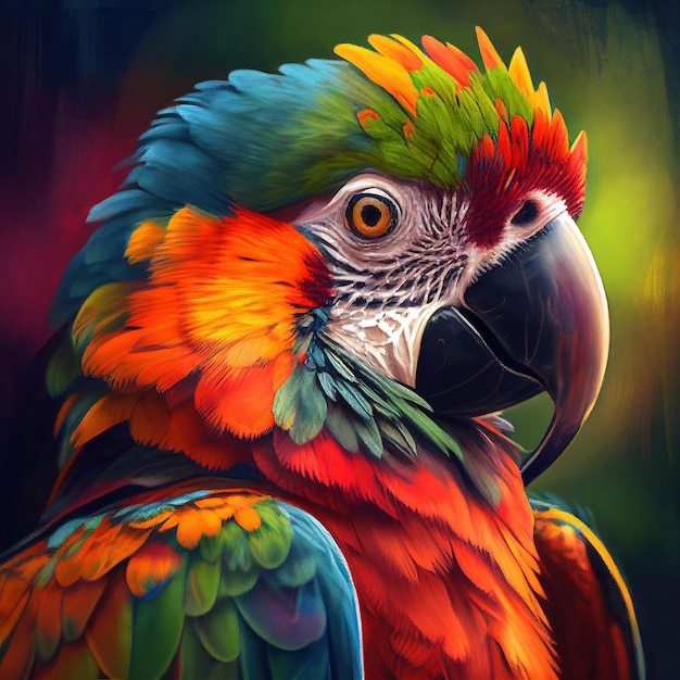 Macaw bird close up face image with red and blue smoke