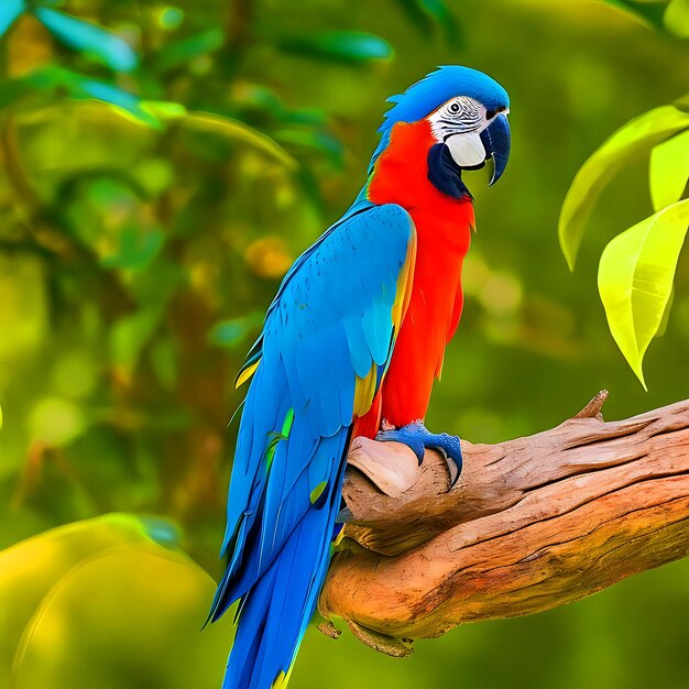 A Macaw bird is sitting on a tree branch