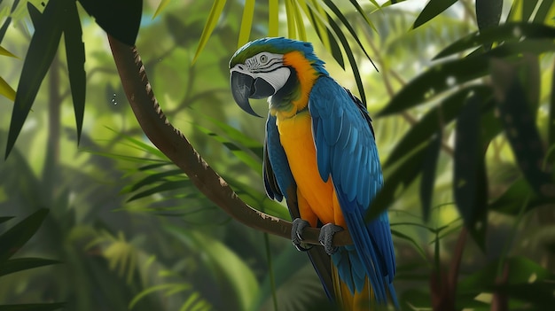 Macaw parrot bird in tropical rainforest