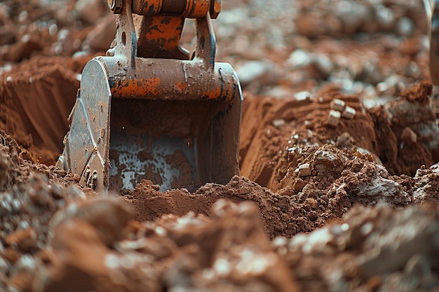 a machine is digging in the mud with a large excavator