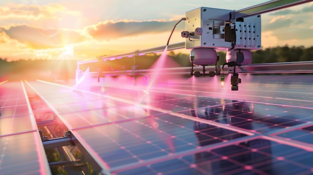 A machine spraying layers of antireflective coating onto solar panels enhancing their efficiency