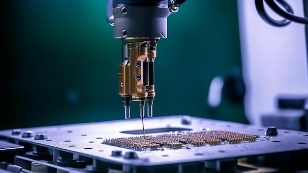 A machine with a drill bit being worked on.