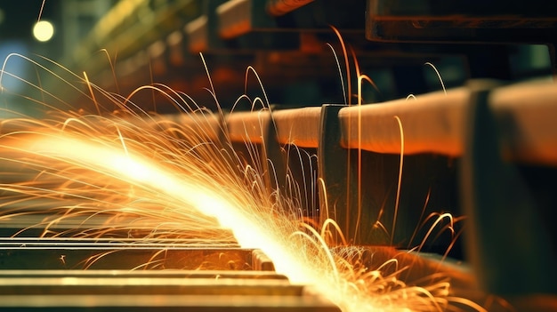 A machine with sparks on it is being grinded.