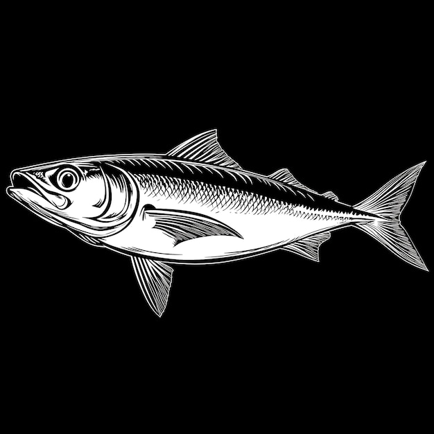 Mackerel Fish Illustration Black and White Isolated Background