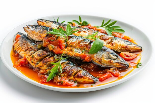 Mackerel in Tomato Sauce Isolated On White Background