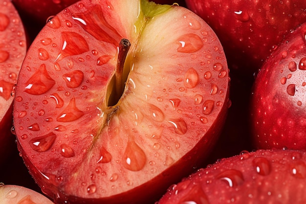 Photo macro of apple texture in detail natural snack fresh fruit apple image photography