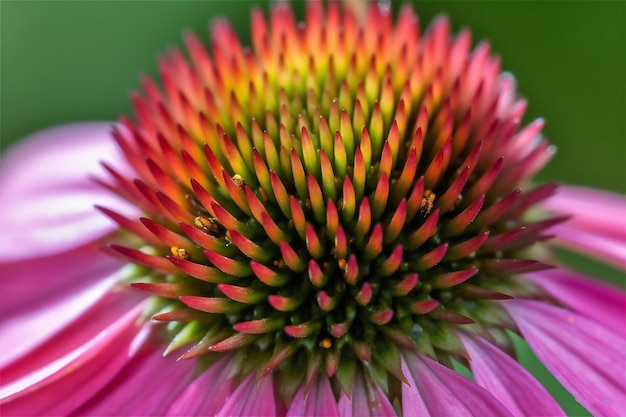 Macro of beautiful echinacea flower pink petaled with celery green tips AI generated content