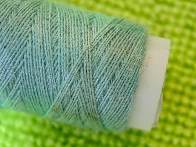 Photo macro of blue thread texture