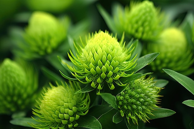 A Macro Bouquet of Tropical Nature A CloseUp Look at a Colorful Bunch of Green Flowers