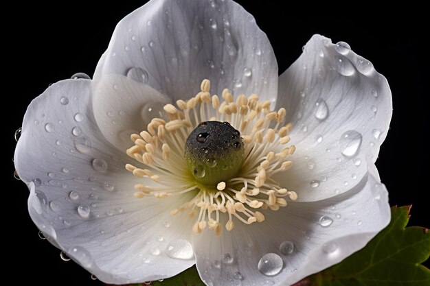 Macro capture of flower accentuating unique texture and shimmering dew drops for search enhancement