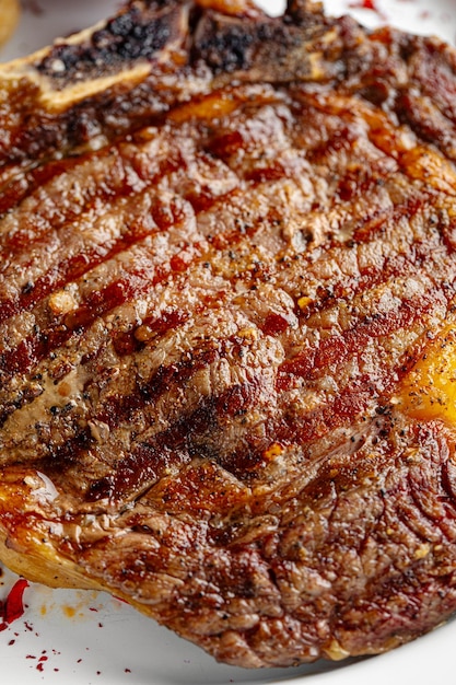 Macro closeup on grilled juicy beef steak