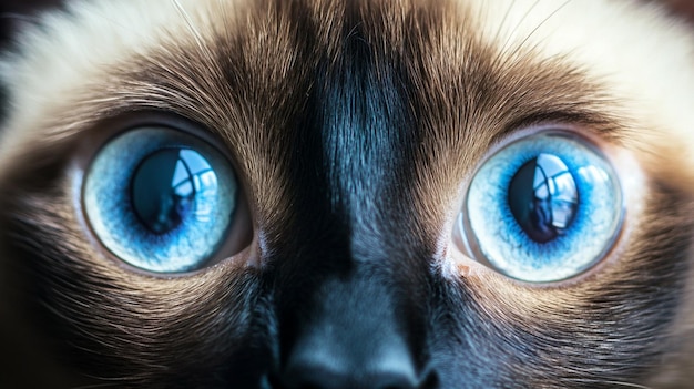 Macro closeup of surprised Siamese cat eyes