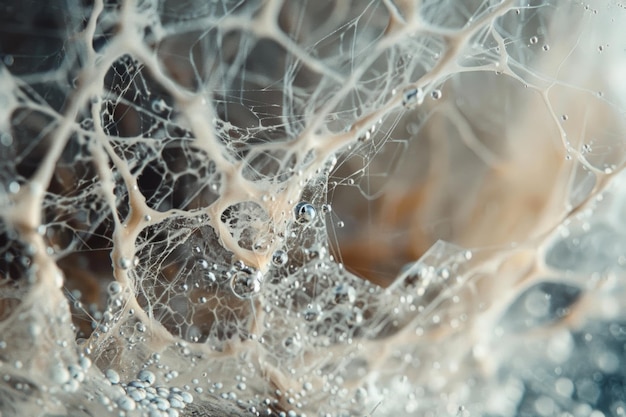 Macro CloseUp of Water Mold with Threadlike Structures on a Wet Surface for Scientific and Educational Use